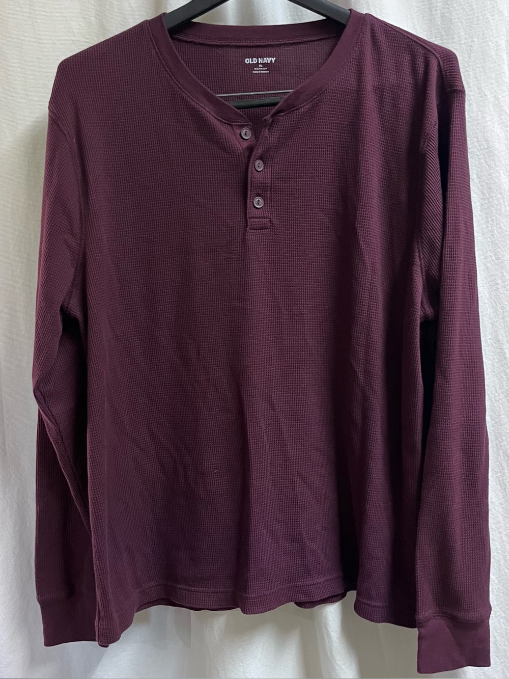 Old Navy Shirt Mens XL Burgundy Long Sleeve Henley Built In Flex Cotton Blend